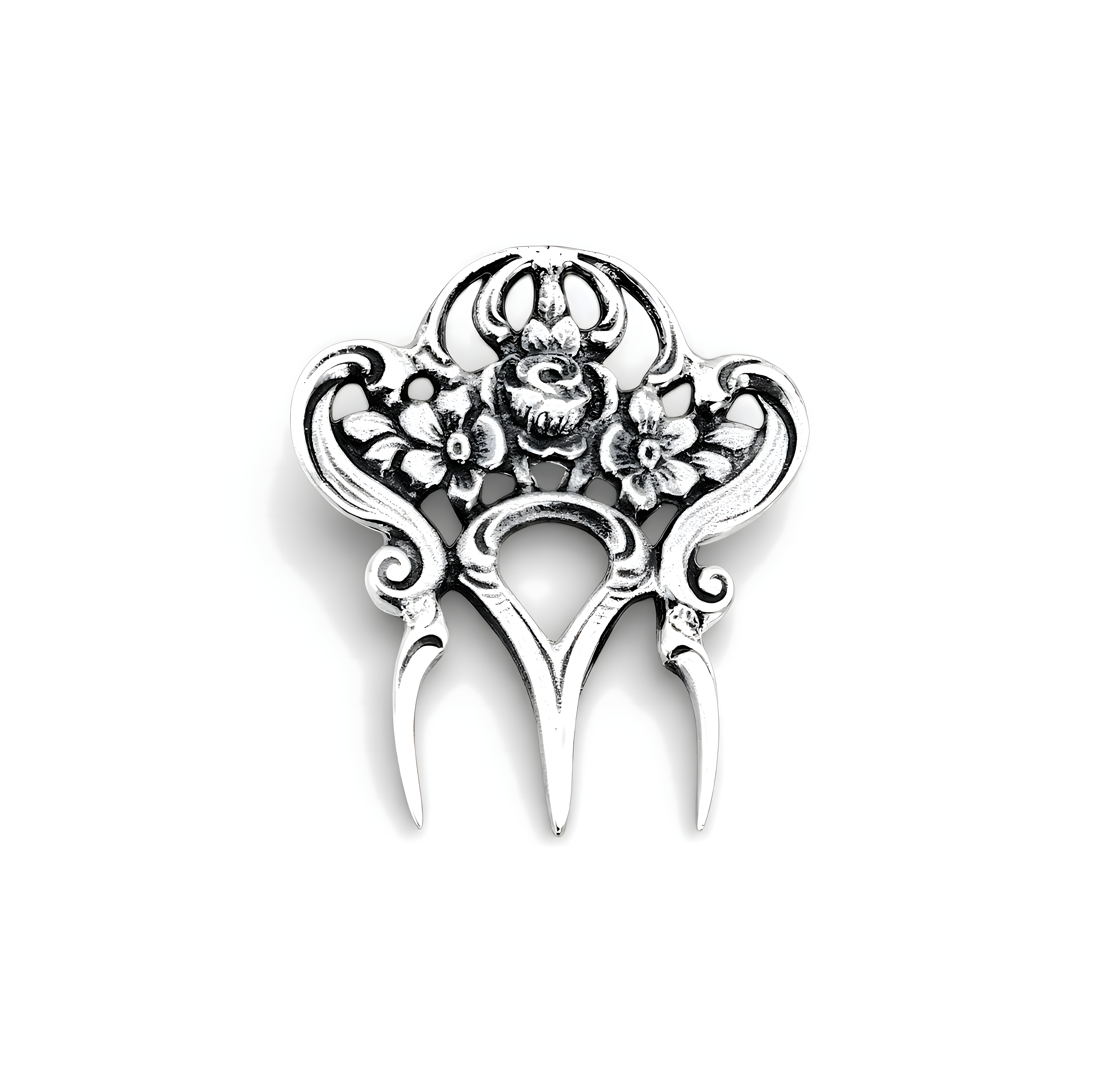 Handcrafted antique-inspired cheese fork with floral detailing in silver grade 900. Elegant tableware gift by Saad of Egypt