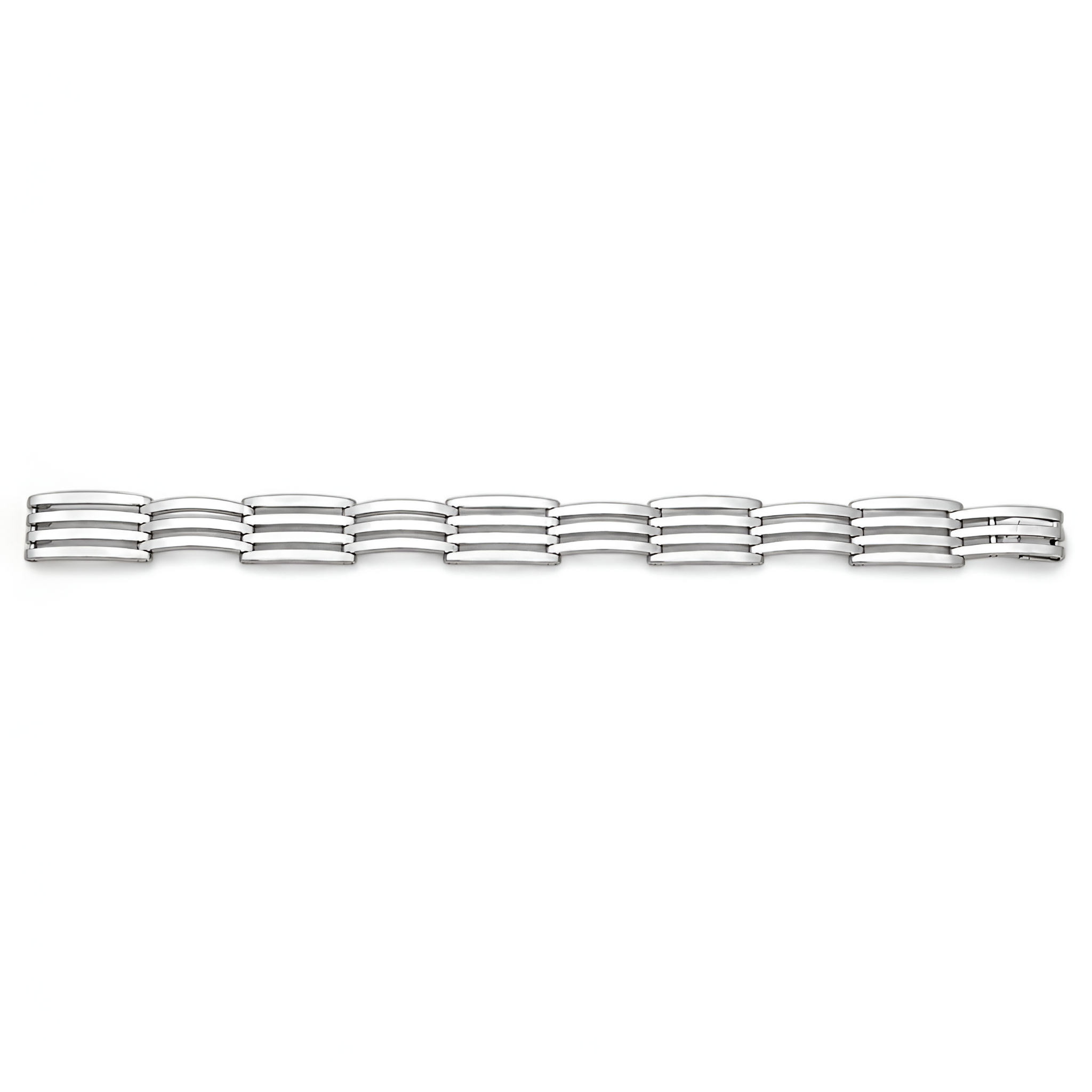 Open view of a handcrafted 925 sterling silver Gatelink men’s bracelet showcasing structured geometric links with a polished contemporary finish, designed for sophisticated masculine styling and premium silver gifting by Saad of Egypt.