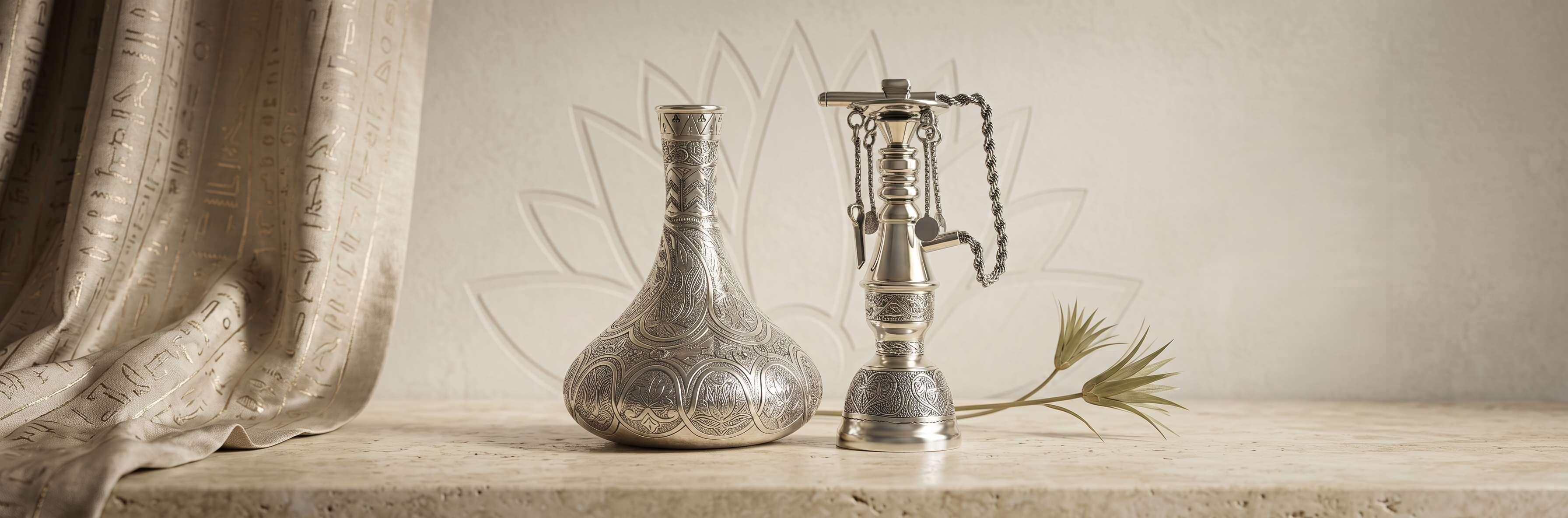 Elegant oriental 900 premium silver pieces by Saad of Egypt showcasing intricate handcrafted detailing with rich cultural and luxurious artistic character.