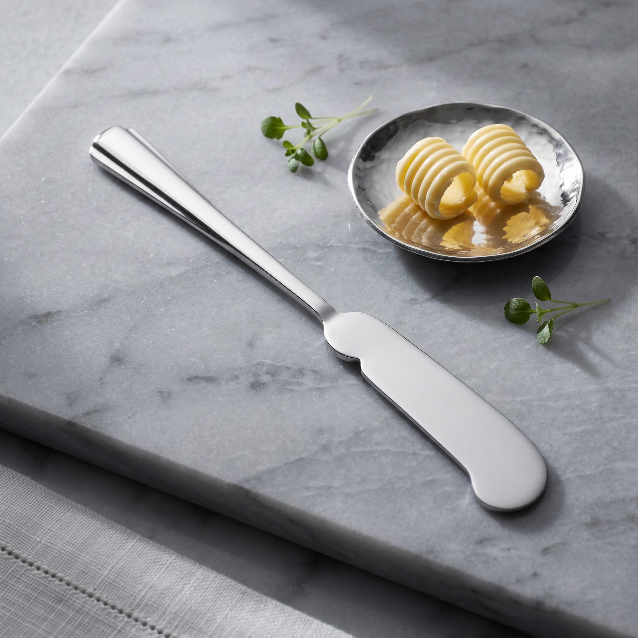Minimal handcrafted 900 premium silver butter knife with a sleek polished finish, designed for elegant dining and luxury home décor by Saad of Egypt.
