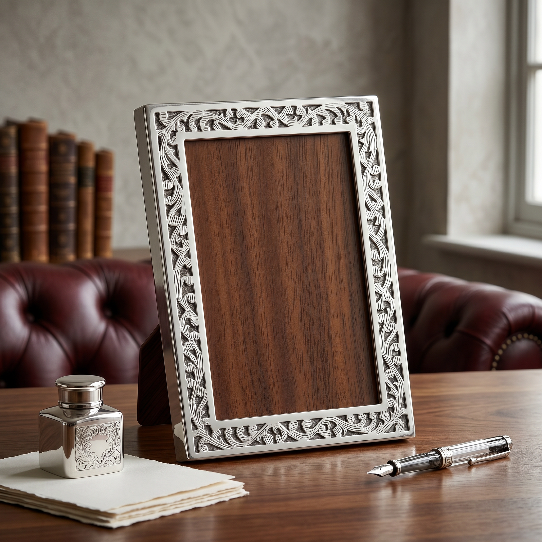 Decorative handcrafted 900 premium silver picture frame with intricate ajur pattern details, designed for elegant home décor and timeless gifting by Saad of Egypt.
