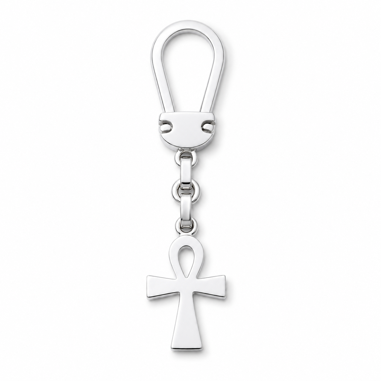 Bold 925 sterling silver Key of Life keychain with polished finish displayed on a clean white background, designed as a meaningful luxury silver gift by Saad of Egypt.
