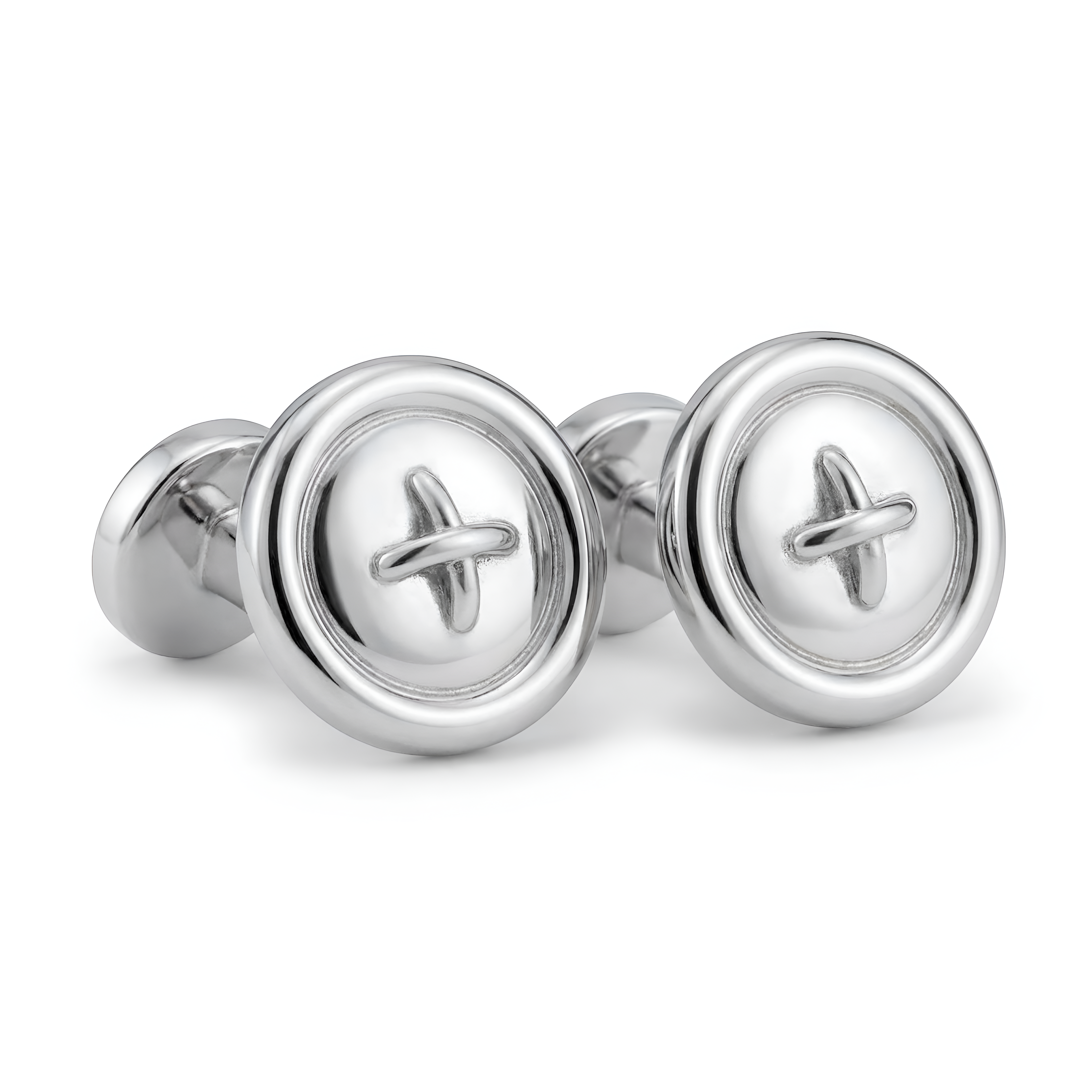Polished Button cufflinks in 925 sterling silver with rounded design. Handcrafted men's gift by Saad of Egypt