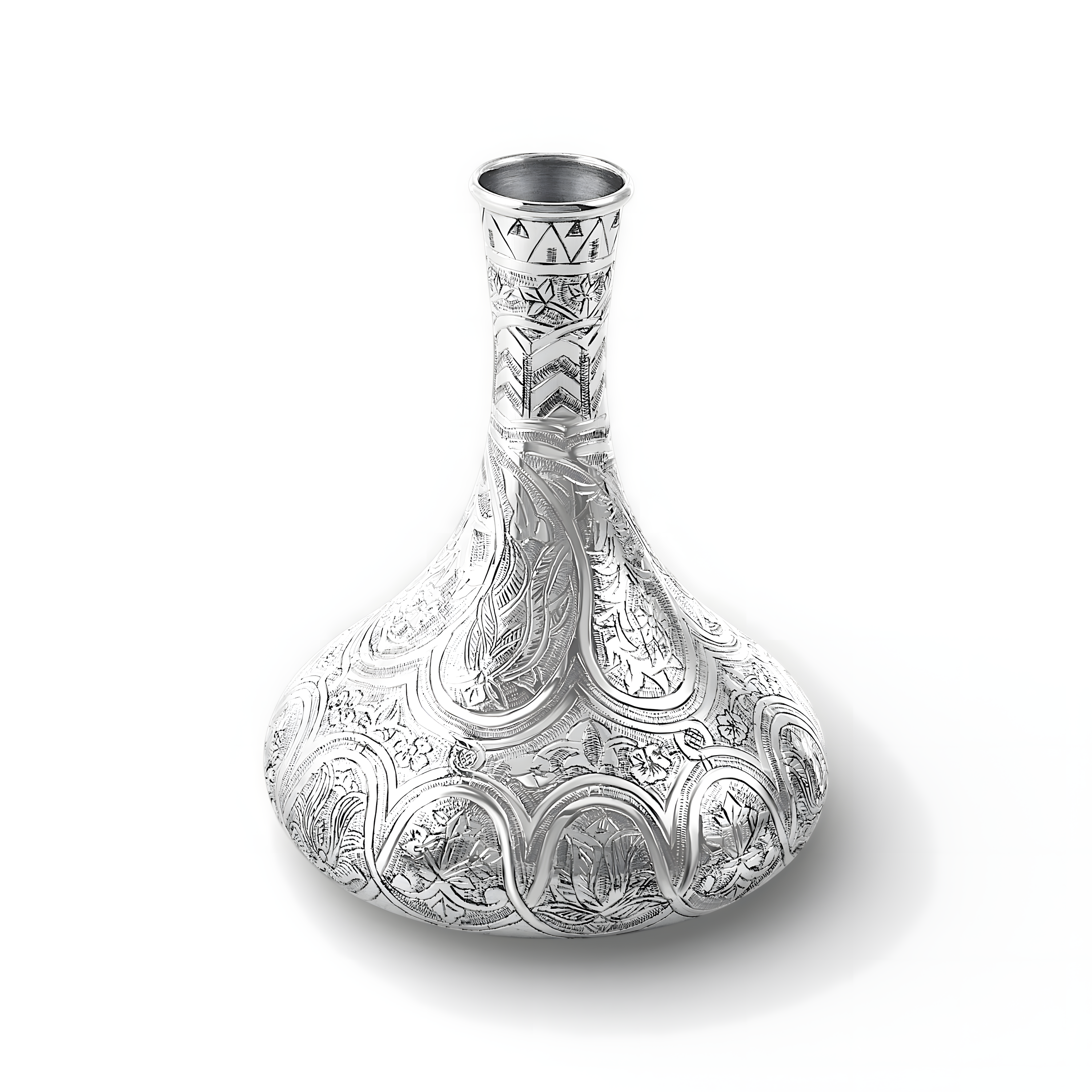 Handcrafted silver grade 900 Doraq Vase with intricate hand-engraved patterns, Egyptian home décor vessel gift by Saad of Egypt