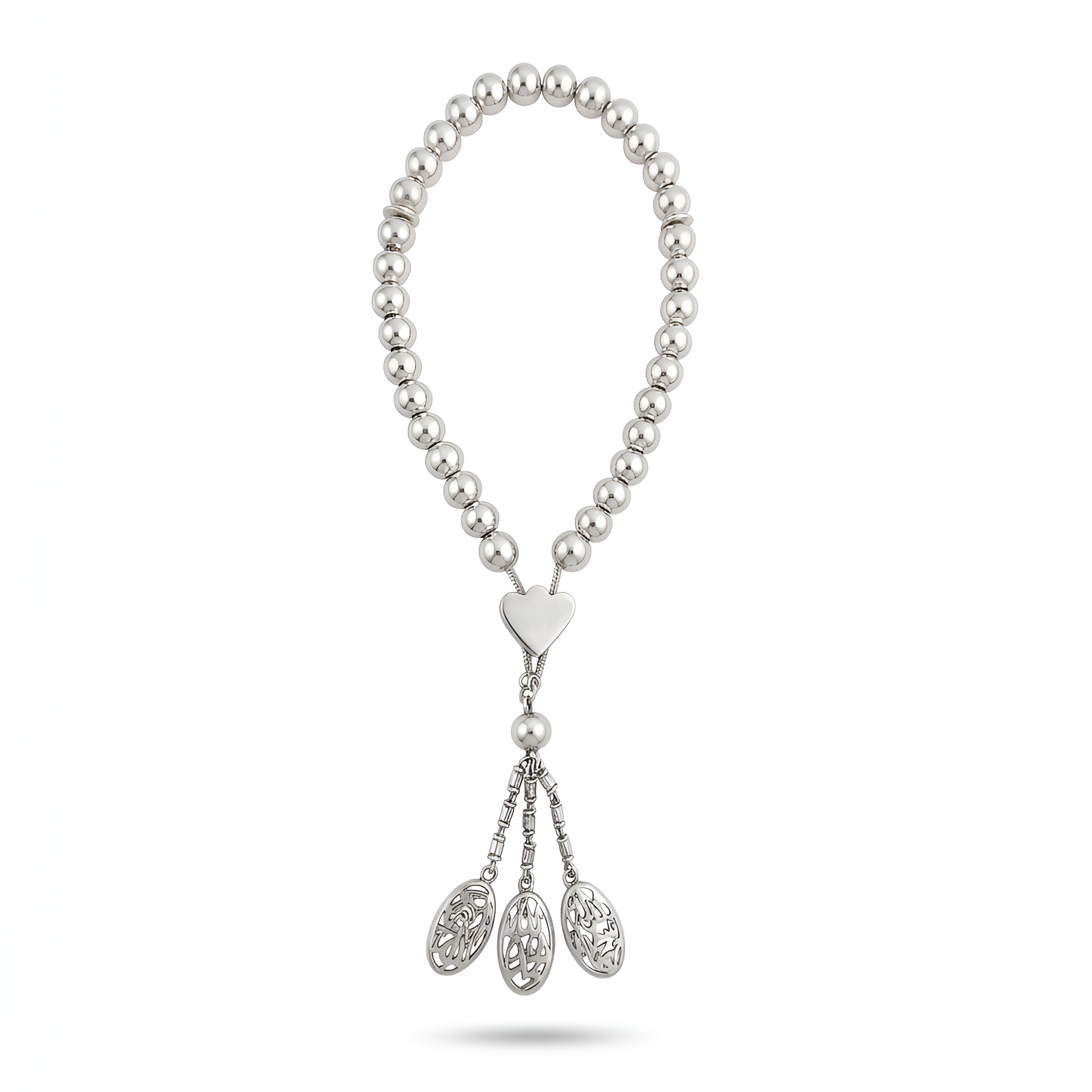 Handcrafted His prayer beads in 925 sterling silver with polished bead detailing and refined Islamic pendants. Handmade luxury men’s prayer accessory combining timeless elegance and spiritual craftsmanship by Saad of Egypt.