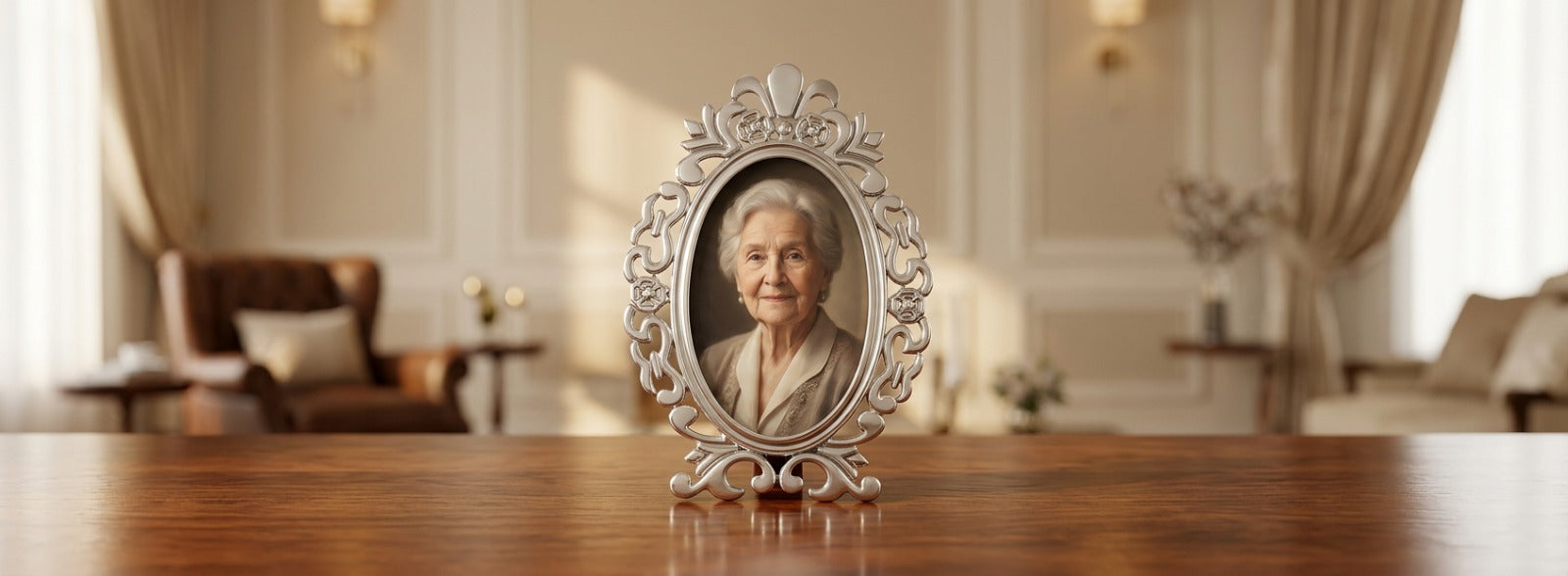 A refined handmade 900 silver picture frame displayed in an elegant interior setting, representing timeless home decoration and a meaningful luxury gift by Saad of Egypt.