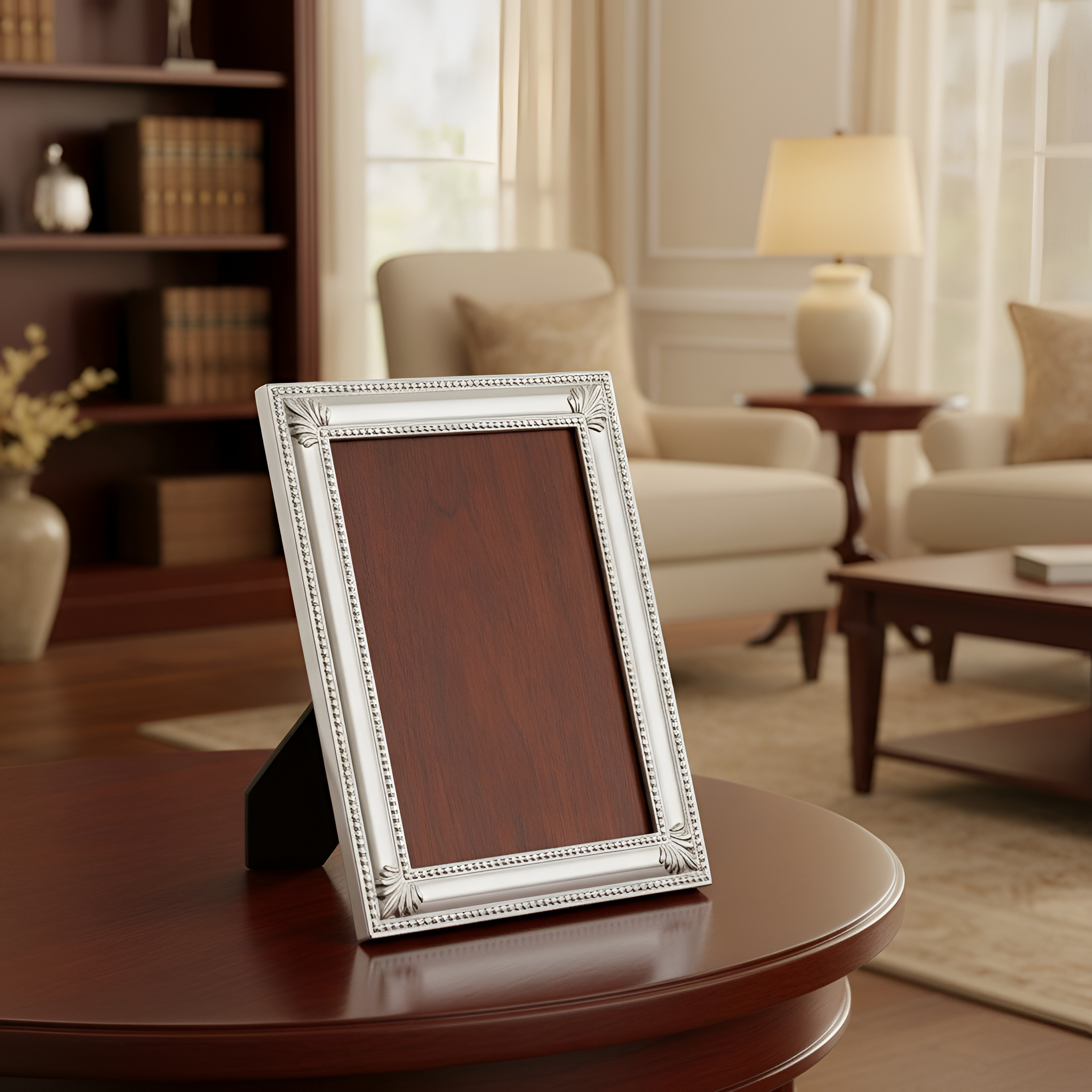 A timeless pearls in a shell picture frame crafted in 900 premium silver, featuring delicate detailing and a classic design, perfect as a handmade home decoration piece and an elegant gift.