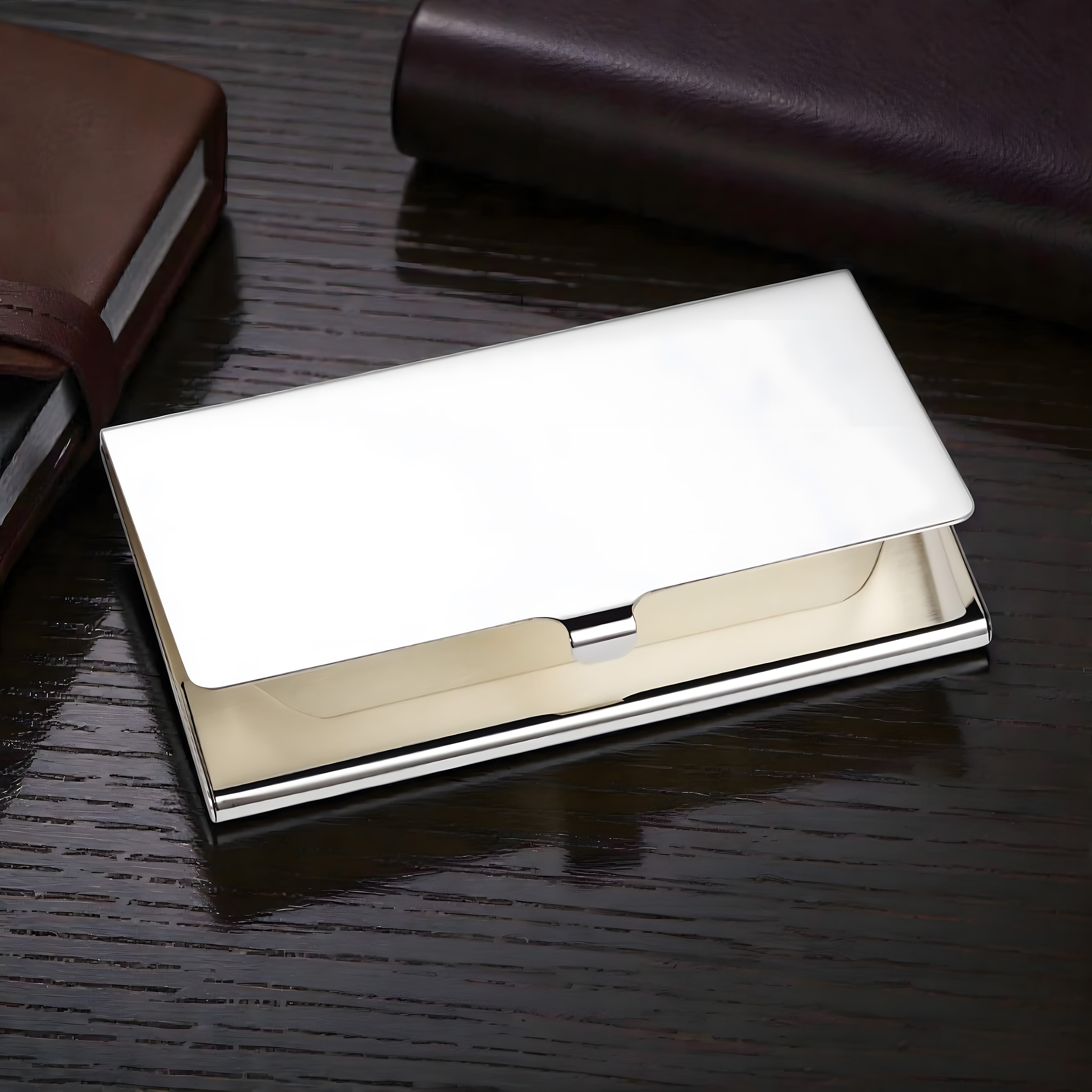 Detailed View of handmade 925 sterling silver Plain Business card holder,  it's crafted as a thoughtful gift for professional men by Saad of Egypt