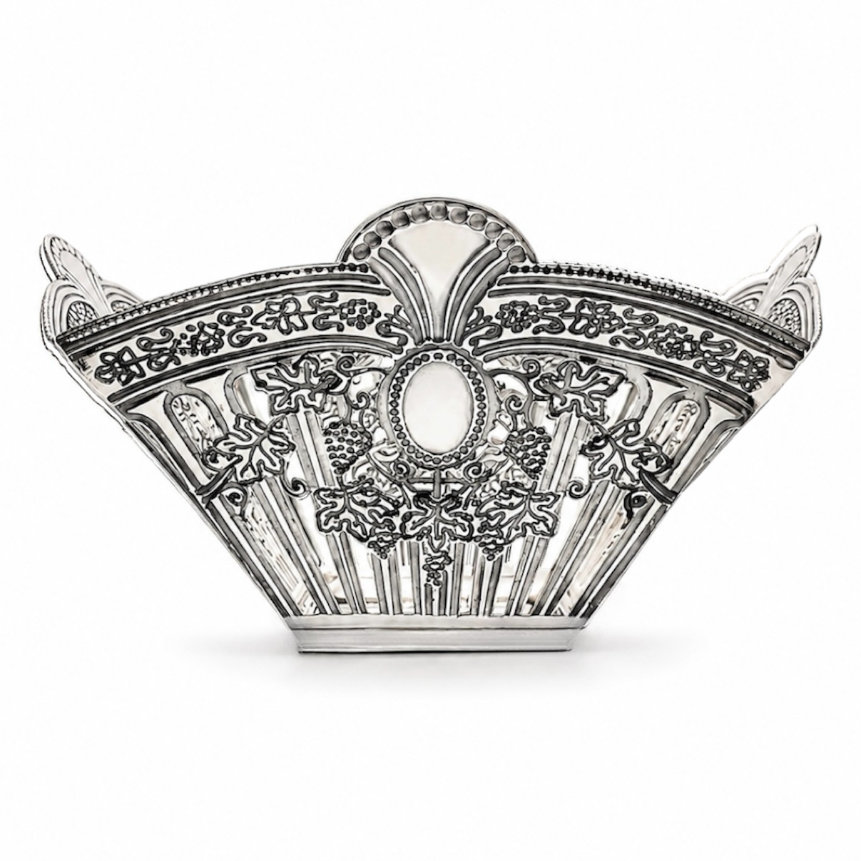 Front view of the royal silver serving bowl showcasing luxurious engraved detailing inspired by classic Egyptian artistry and timeless silver gift craftsmanship.