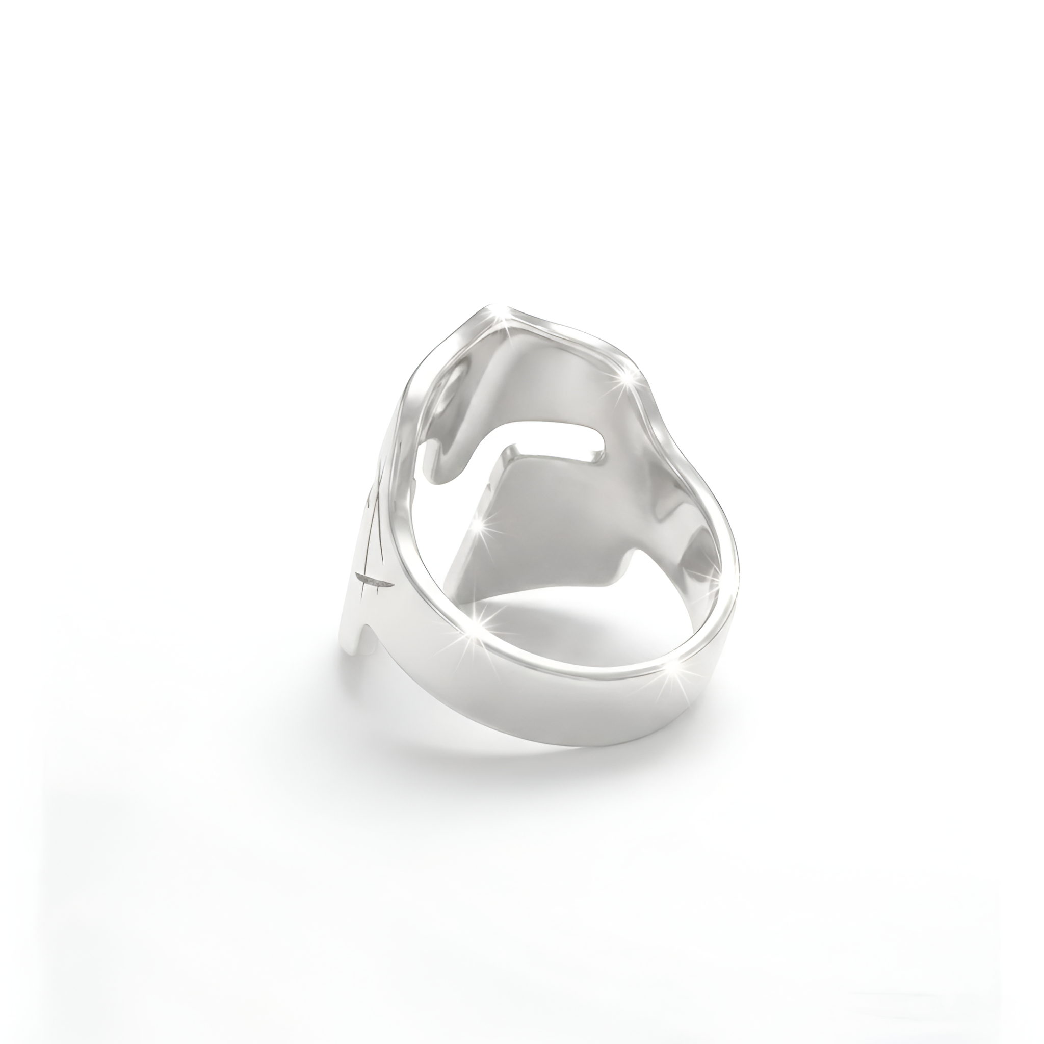 Back view of a handcrafted Spartan-inspired 925 sterling silver men’s ring showcasing the smooth polished interior and premium craftsmanship, designed for sophisticated masculine styling and luxury silver gifting by Saad of Egypt.