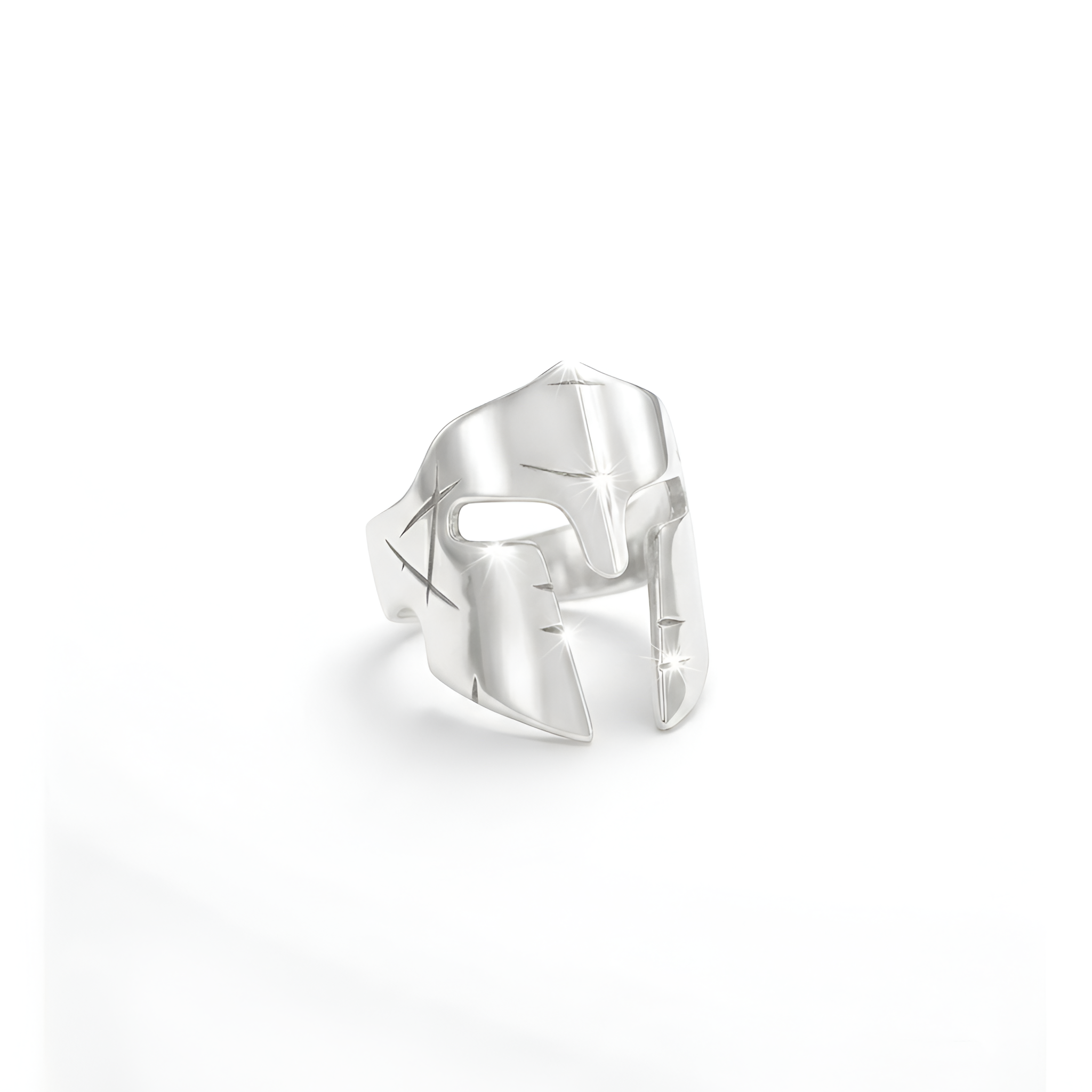 Bold handcrafted Spartan-inspired 925 sterling silver men’s ring featuring a sleek warrior helmet design with polished premium silver finishing, created for statement styling, masculine elegance, and luxury silver gift collections by Saad of Egypt.