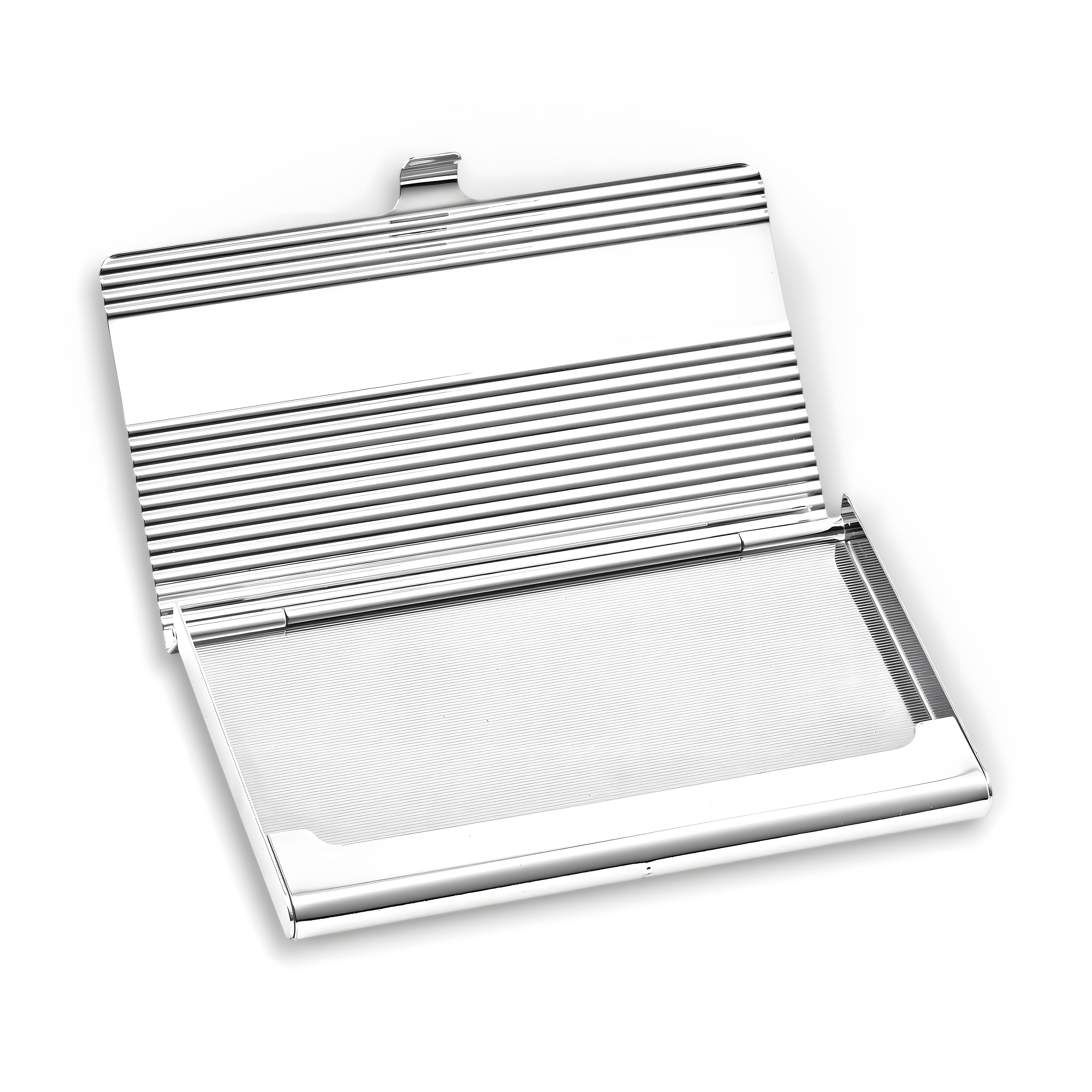 Close-up detail of striped pattern on handmade 925 sterling silver Business card holder. A distinguished elegant men's gift by Saad of Egypt