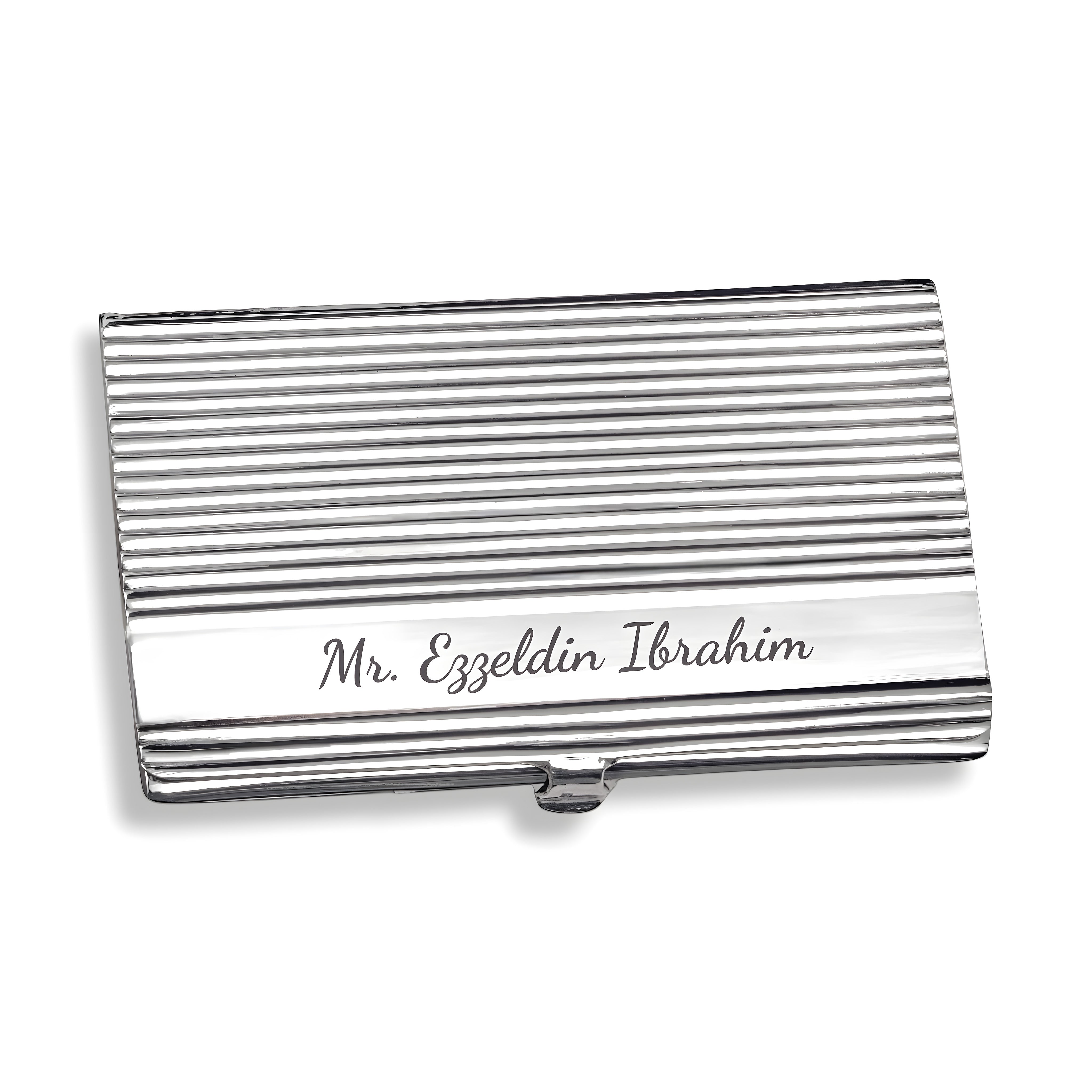 Handcrafted Striped Business card holder in 925 sterling silver with minimalist design. Elegant & unique men's gift by Saad of Egypt