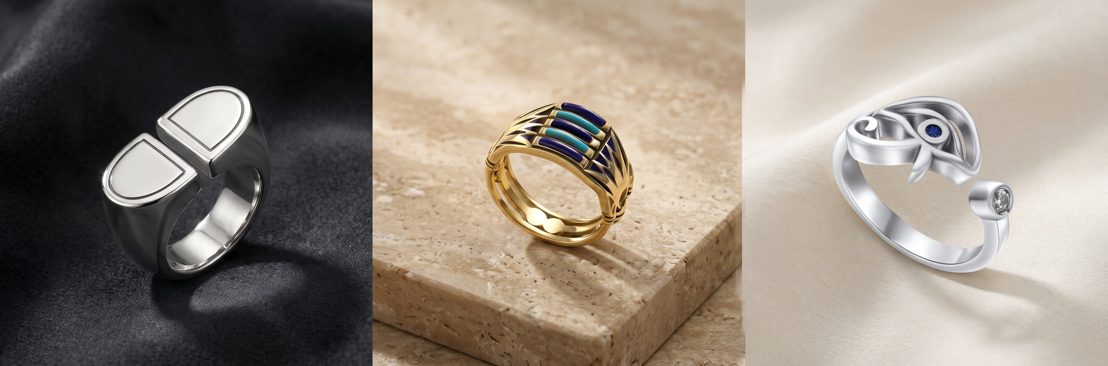 Premium 925 sterling silver rings by Saad of Egypt showcasing elegant handcrafted designs for luxury women and men jewelry collections.