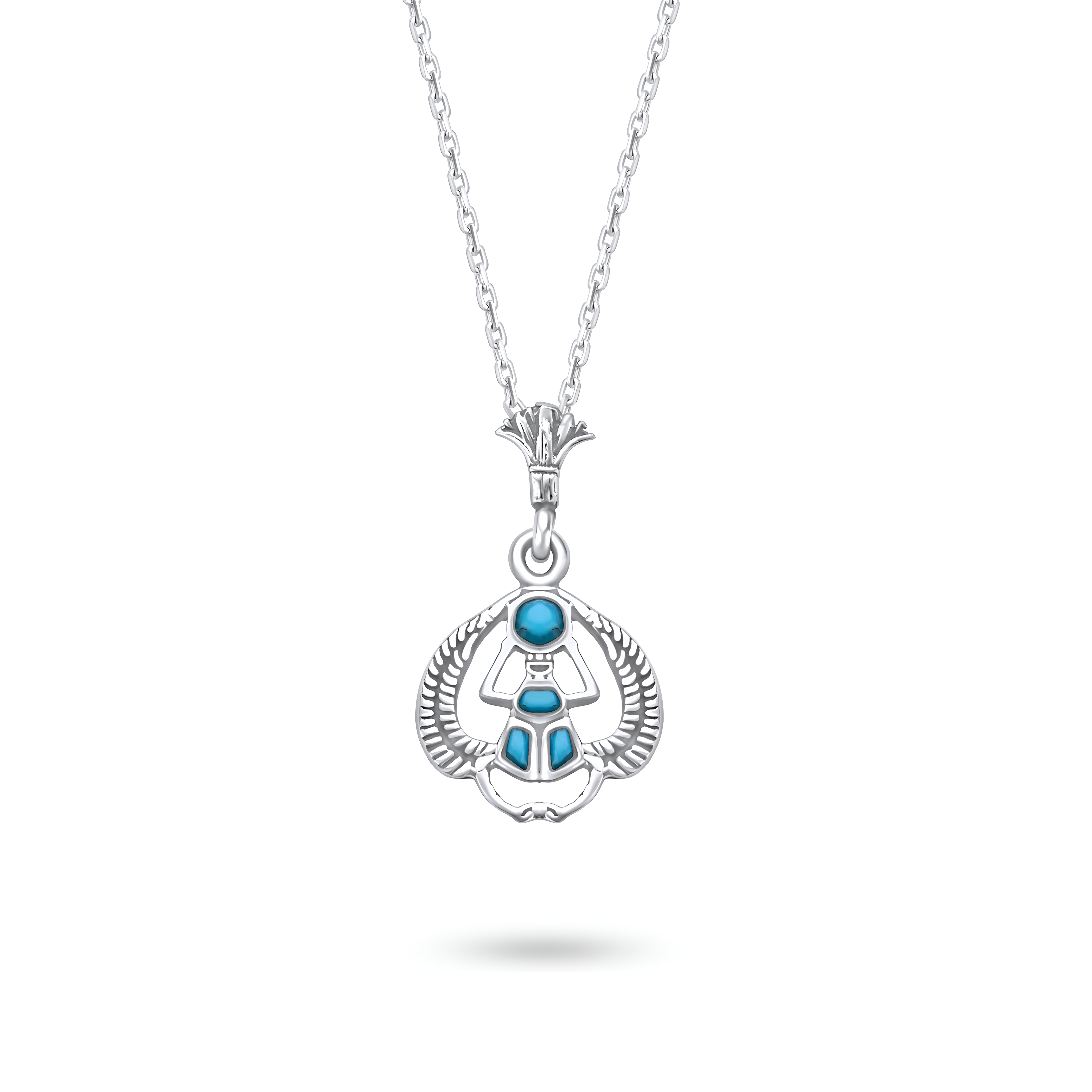 Handcrafted Flying Scarab pendant with Turquoise in 925 sterling silver, ancient Egyptian symbol gift for women by Saad of Egypt