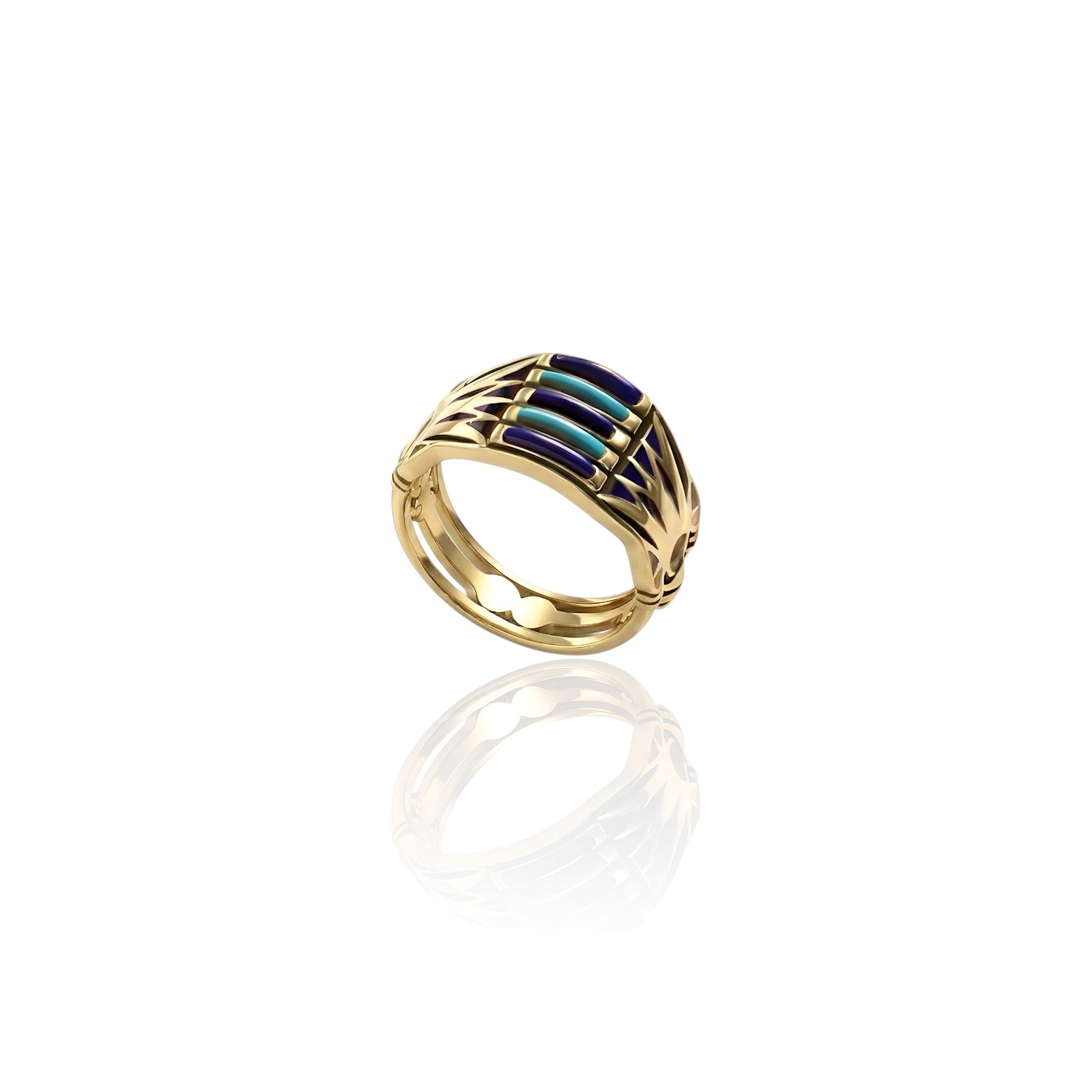 Gold plated Lotus flower ring in 925 sterling silver, handcrafted Egyptian royal design for women luxury gift by Saad of Egypt